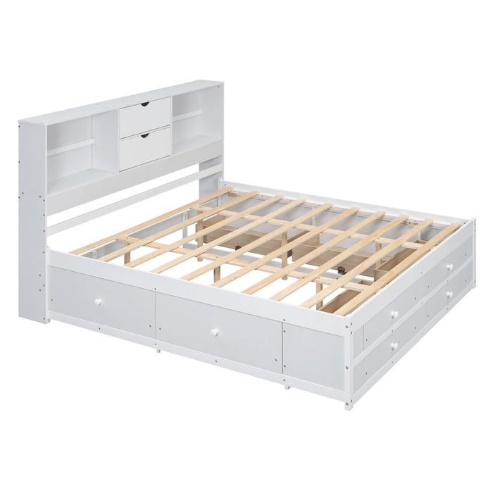 Platform Bed With Storage Headboard And 8 Drawers