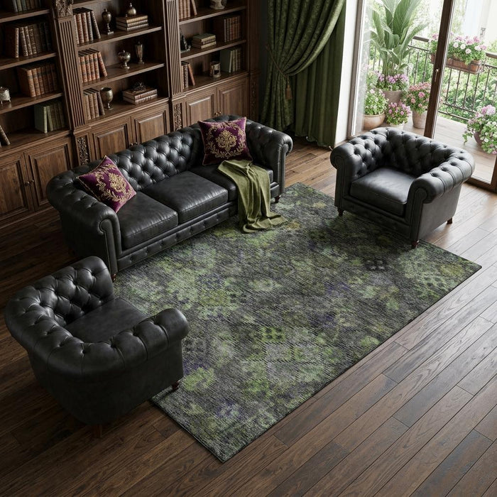 10' X 14' Abstract Geometric Washable Area Rug With UV Protection (684552) - Green / Gray / Purple