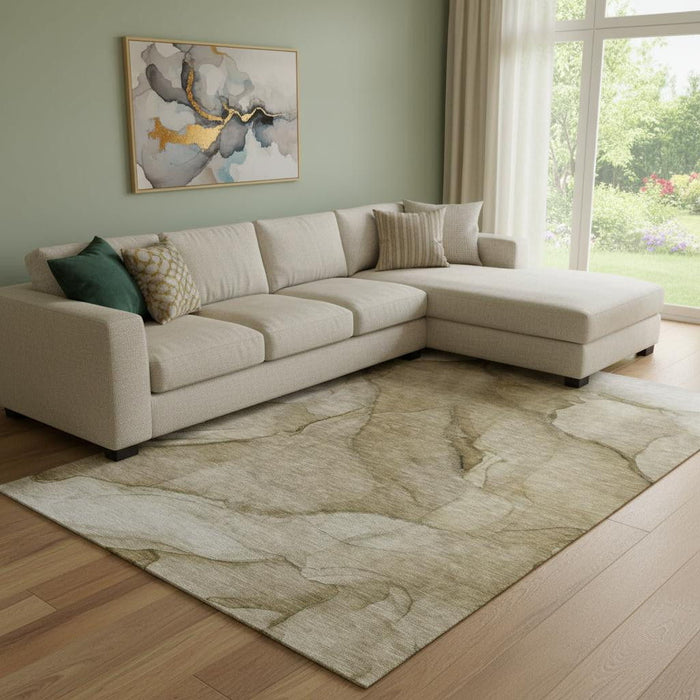 8' X 10' Abstract Washable Area Rug With UV Protection (651092) - Brown / Ivory / Beige
