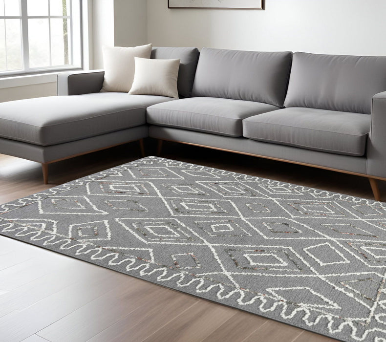 9' X 13' Wool Geometric Hand Hooked Area Rug - Dark Gray