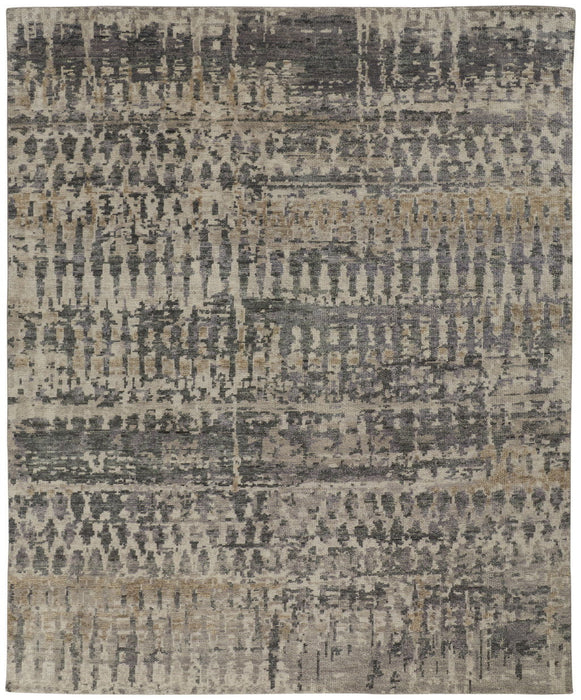 6' x 9' Wool Abstract Hand Knotted Area Rug - Gray Taupe And Ivory