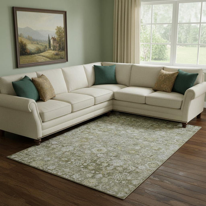 10' X 14' Oriental Washable Area Rug With UV Protection (653809) - Taupe / Ivory / Gold