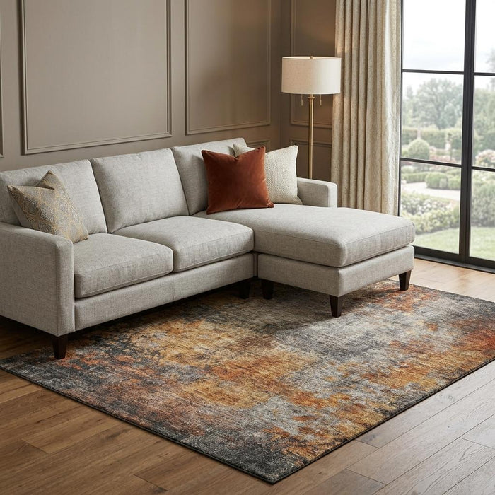 10' X 14' Abstract Washable Area Rug With UV Protection (688388) - Rust / Silver / Gray