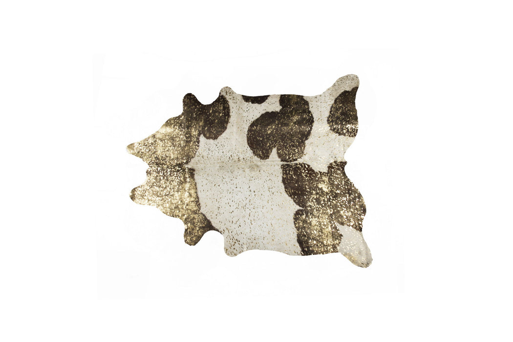 5' x 7' Cowhide Hand Knotted Area Rug - Ivory Brown And Gold