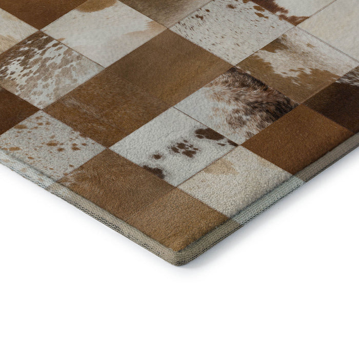 8' Patchwork Washable Round Rug With UV Protection (644727) - Brown / Ivory