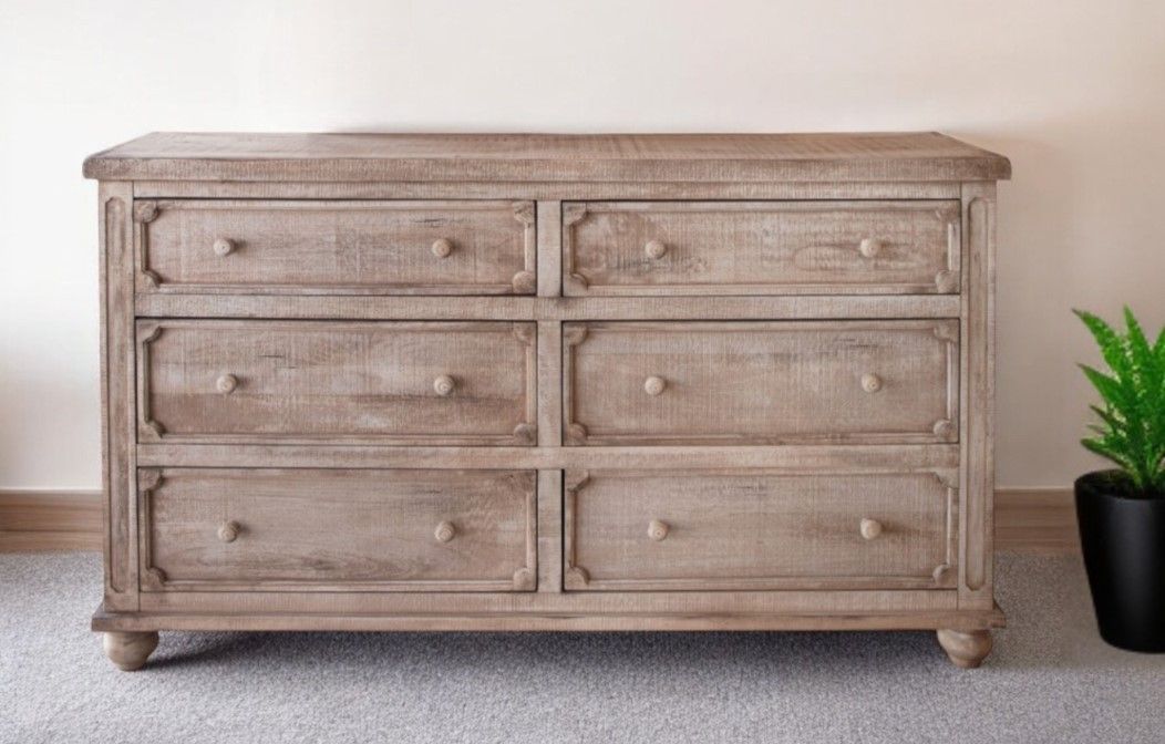 Solid 6 Drawer Double Dresser - Natural