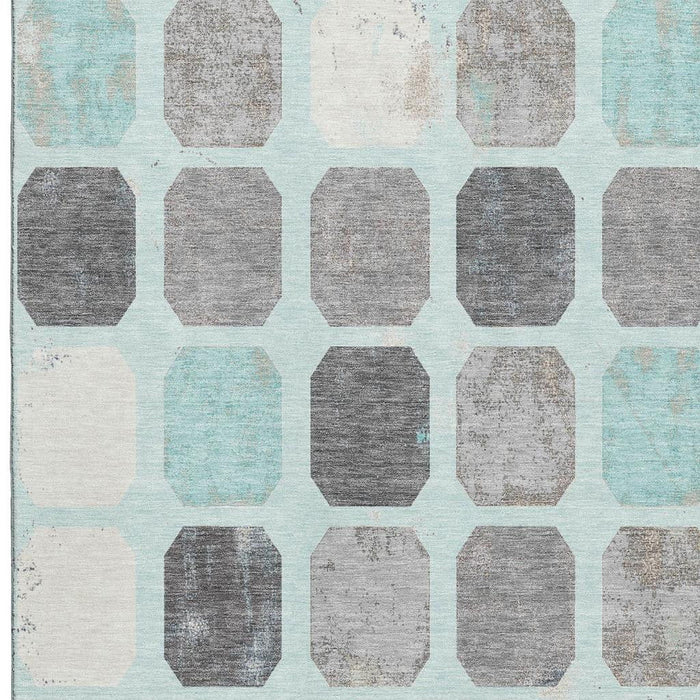 10' X 14' Geometric Washable Area Rug With UV Protection (709216) - Teal / Gray / Ivory