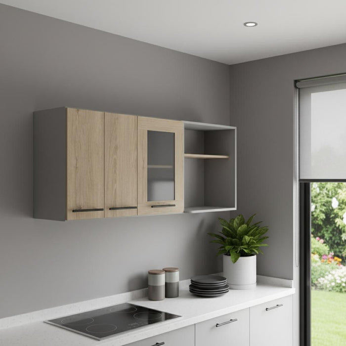 Wood Wall Mounted Accent Cabinet With Three Doors - Gray / Natural