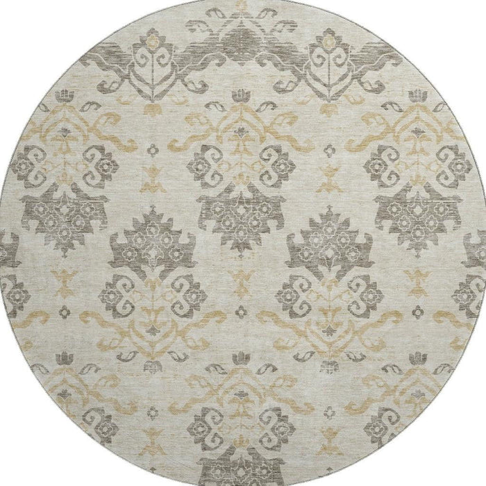 8' Medallion Washable Round Rug With UV Protection - Beige And Taupe