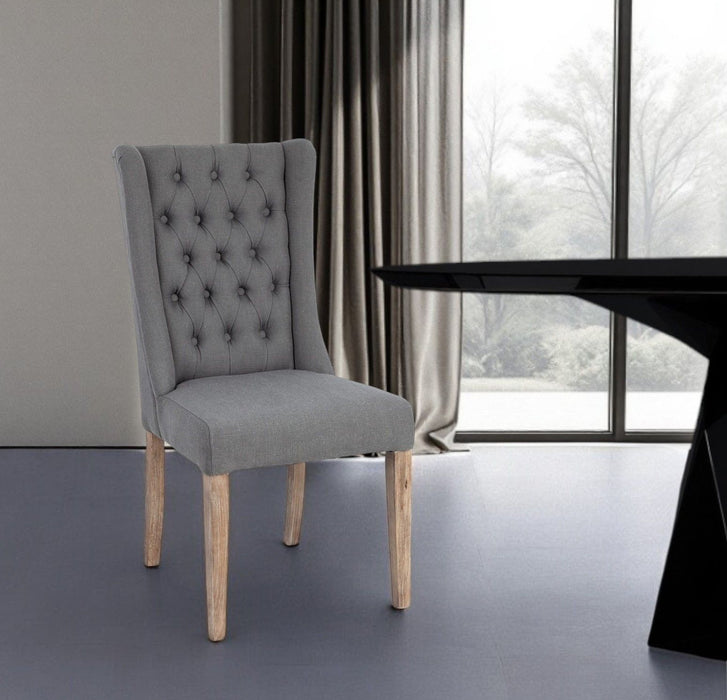 Tufted And Upholstered Linen Wing Back Dining Side Chair - Gray