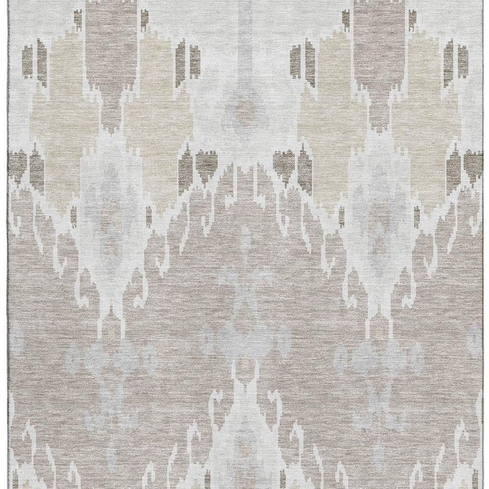 9' X 12' Ikat Washable Area Rug With UV Protection - Ivory