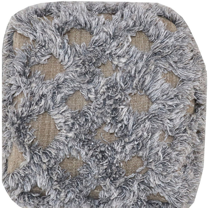 Wool Cotton Blend Cube Geometric Pouf Ottoman - Natural And Gray