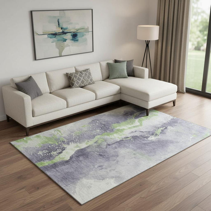 10' X 14' Abstract Washable Area Rug With UV Protection (697950) - Lavender / Green / Ivory