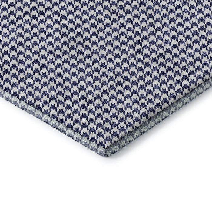 10' X 14' Houndstooth Washable Area Rug With UV Protection (645163) - Navy Blue / White