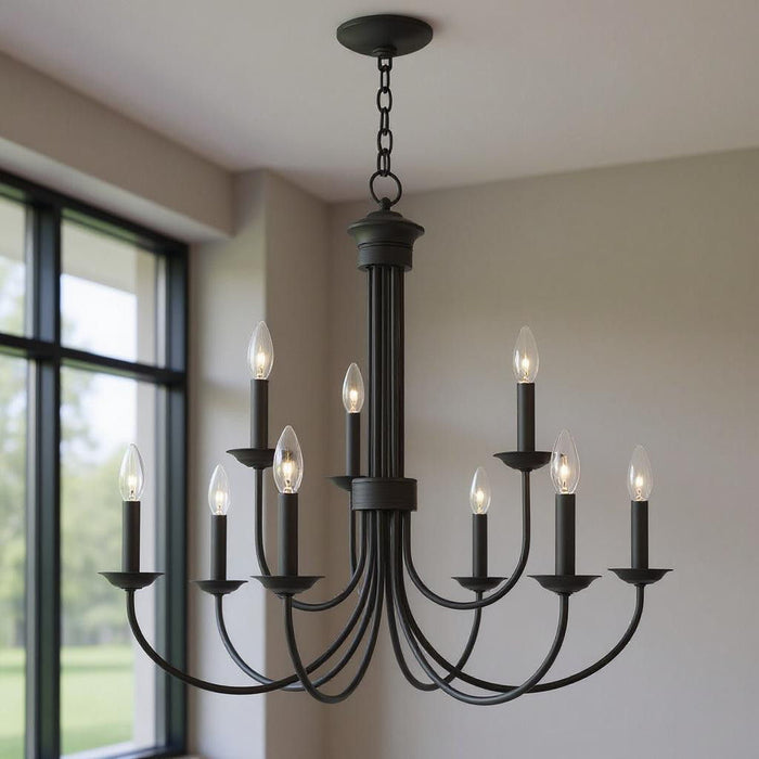 Nine Light Dimmable Chandelier With Shades - Black