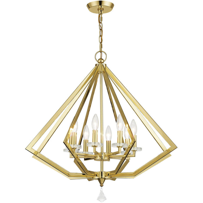 28" Eight Light Dimmable Chandelier With Shades - Brass
