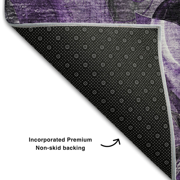 8' X 10' Abstract Distressed Washable Area Rug With UV Protection (648998) - Purple / Ivory