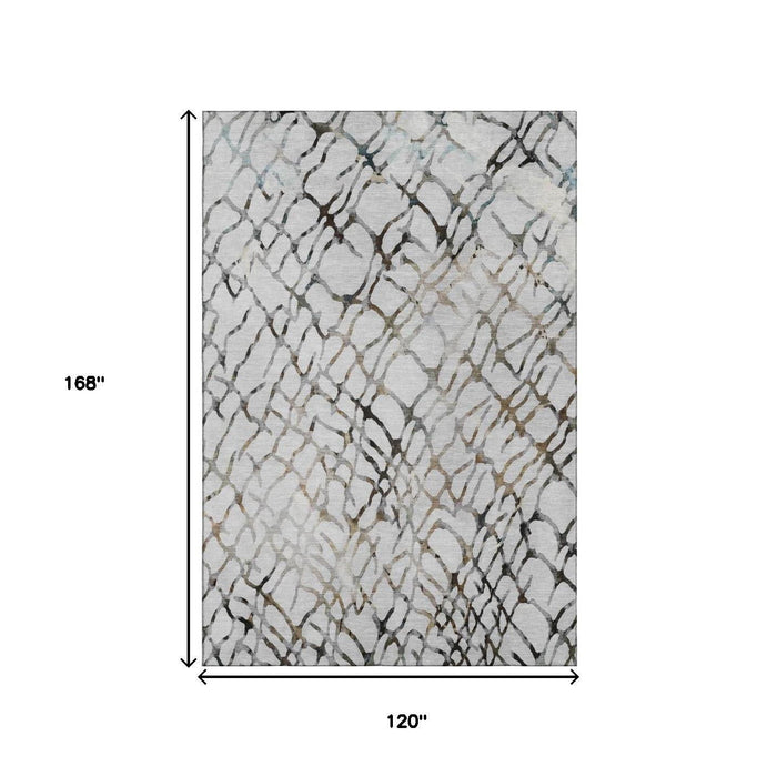 10' X 14' Abstract Washable Area Rug With UV Protection (651130) - Silver / Gray / Brown