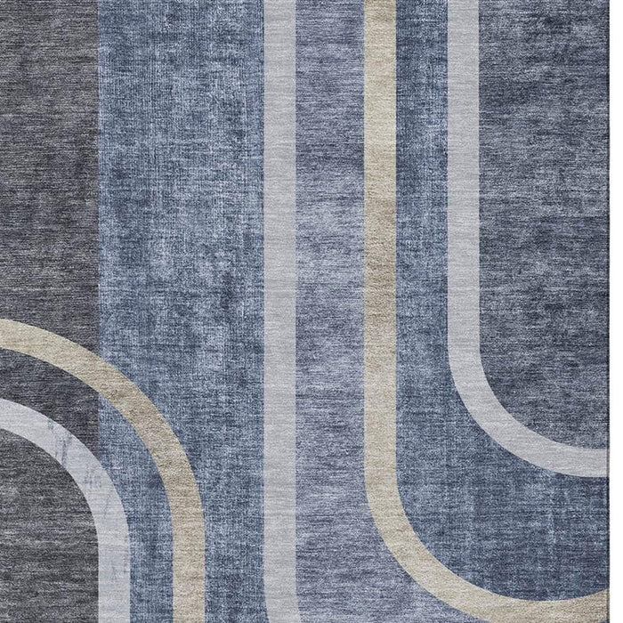 10' X 14' Geometric Washable Area Rug With UV Protection (647914) - Navy Blue / Khaki
