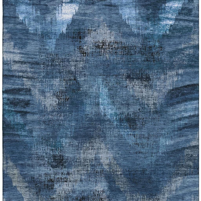 10' X 14' Abstract Washable Area Rug With UV Protection - Blue And Charcoal