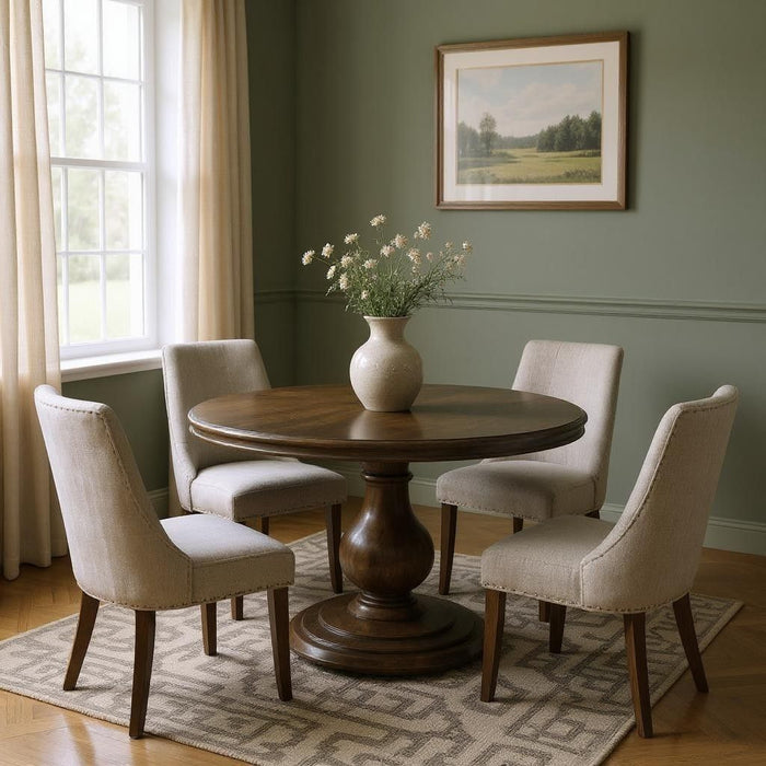 60" Solid Wood Pedestal Base Round Top Dining Table - Brown