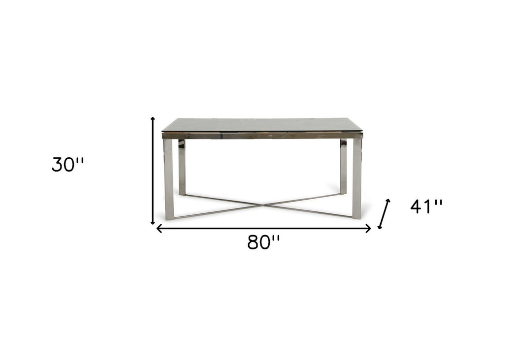 80" Solid Wood And Stainless Steel Trestle Base Dining Table - Silver