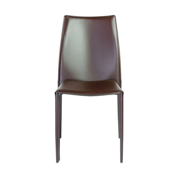 Upholstered Leather Dining Side Chairs (Set of 2) - Brown