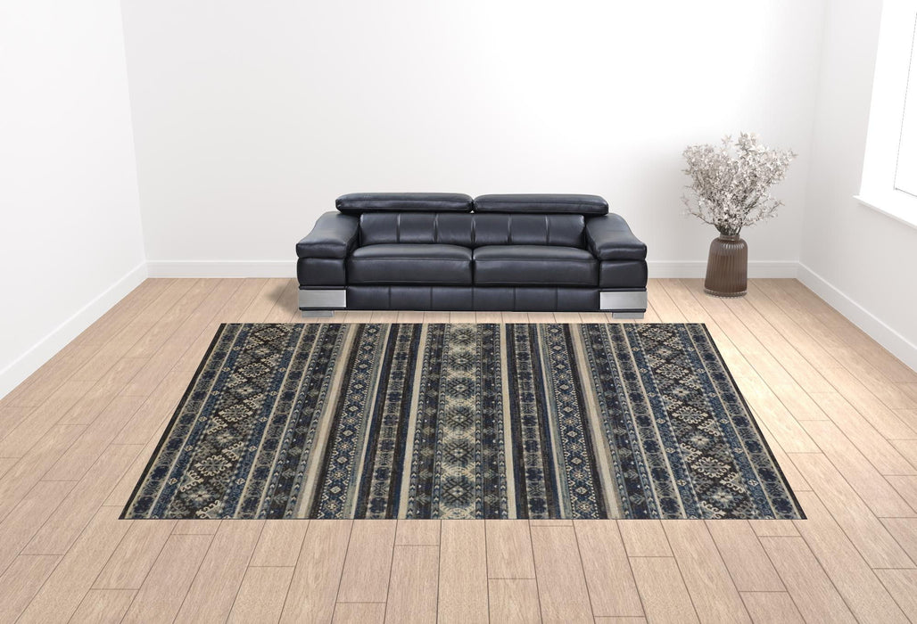 12.8' x 15' Geometric Power Loom Distressed Area Rug - Blue Gray