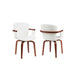 Set of two Giga Mid Century Modern bentwood swivel dining chairs in white and walnut with curved backs and wooden legs.