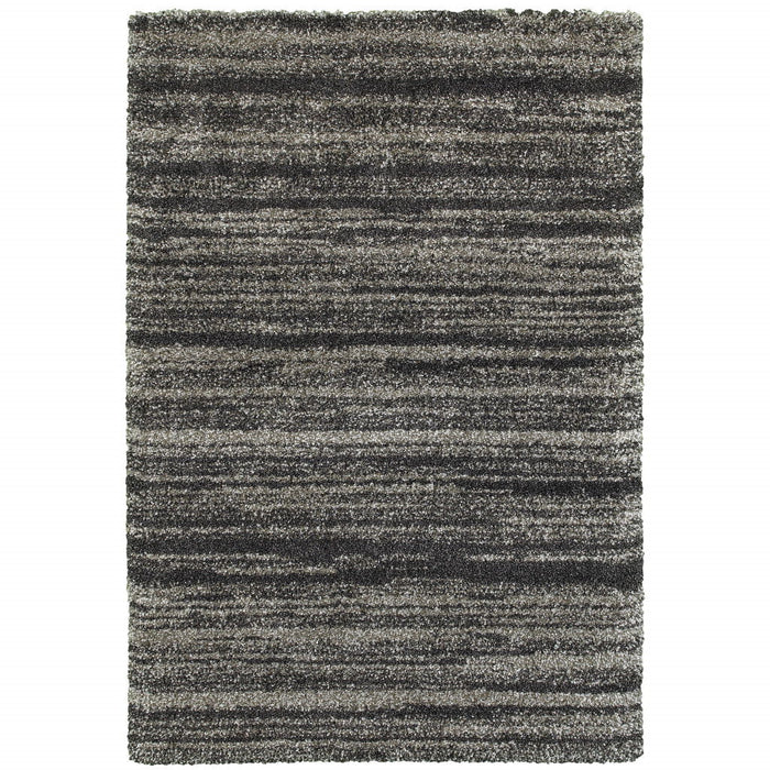10' x 13' Geometric Shag Power Loom Stain Resistant Area Rug - Charcoal Silver And Gray