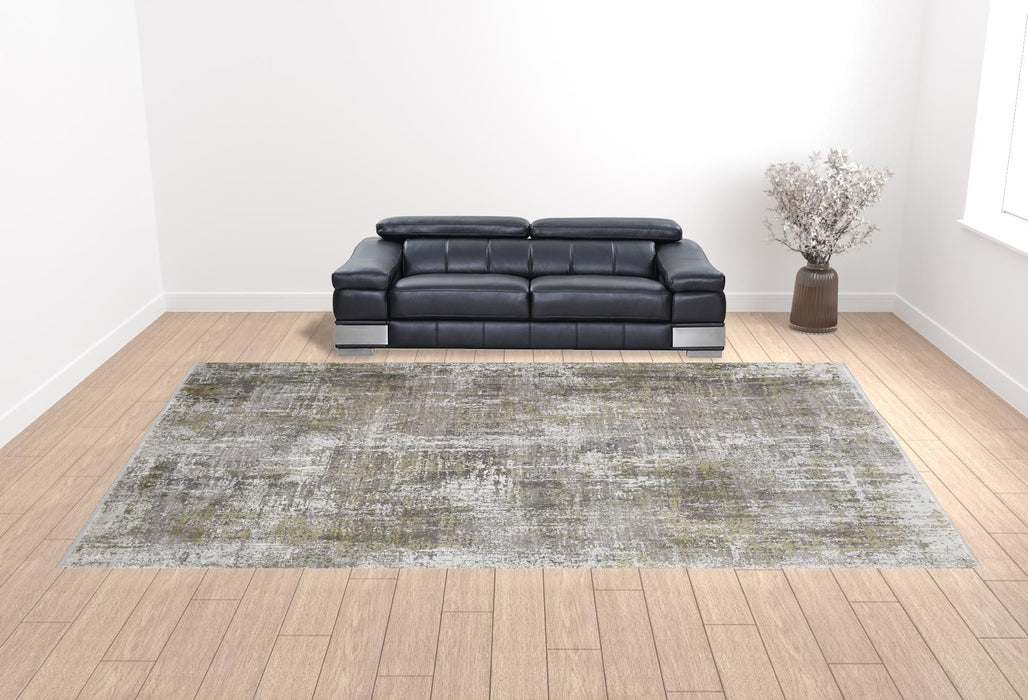 12' x 18' Abstract Power Loom Distressed Area Rug - Green Gray And Ivory