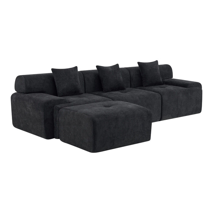 Chenille Modular Sofa Chaise With Ottoman Toss Pillows (725196) - Black