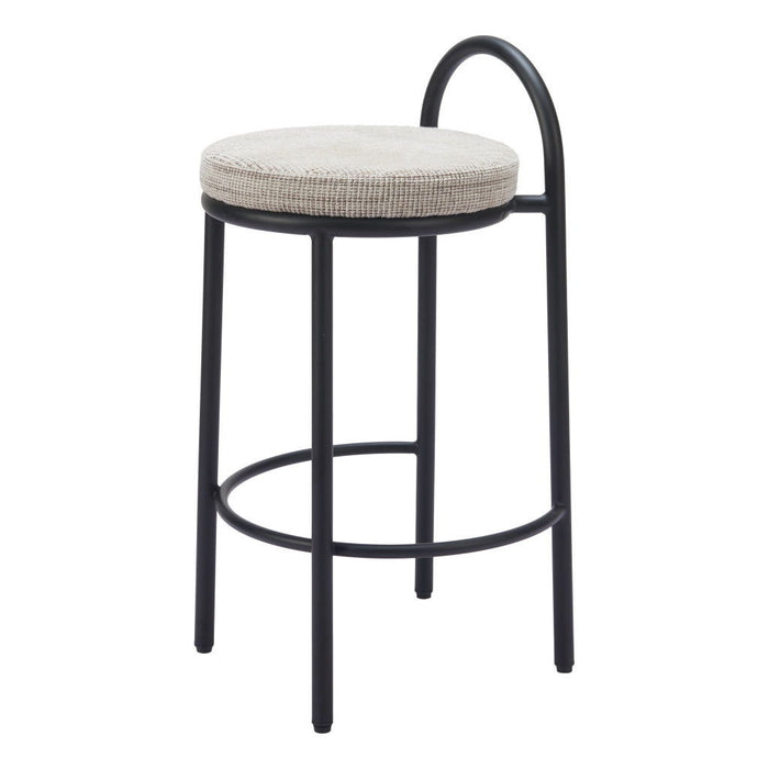 26" Chenille And Steel Low Back Counter Height Bar Chairs (Set of 2) - Beige / Black
