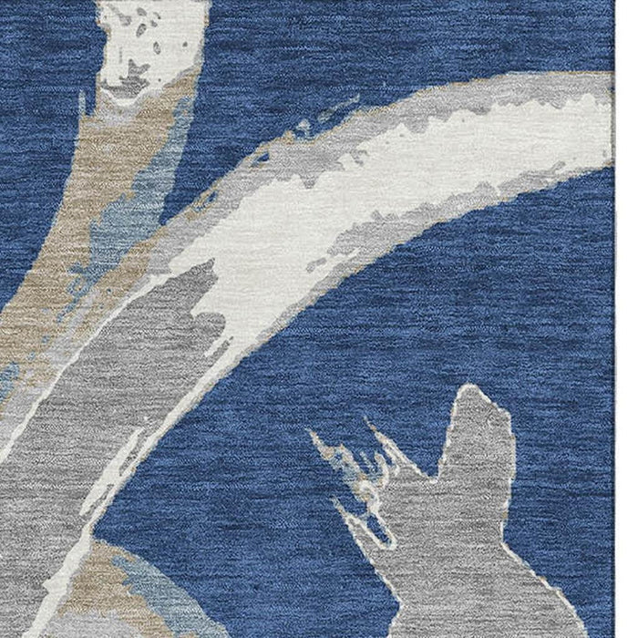 10' X 14' Abstract Washable Area Rug With UV Protection (680265) - Navy Blue / Gray / Ivory