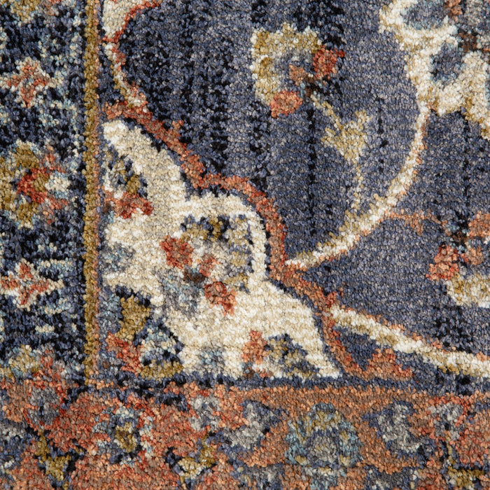 9.2' x 12.2' Floral Power Loom Area Rug - Ivory Navy And Orange