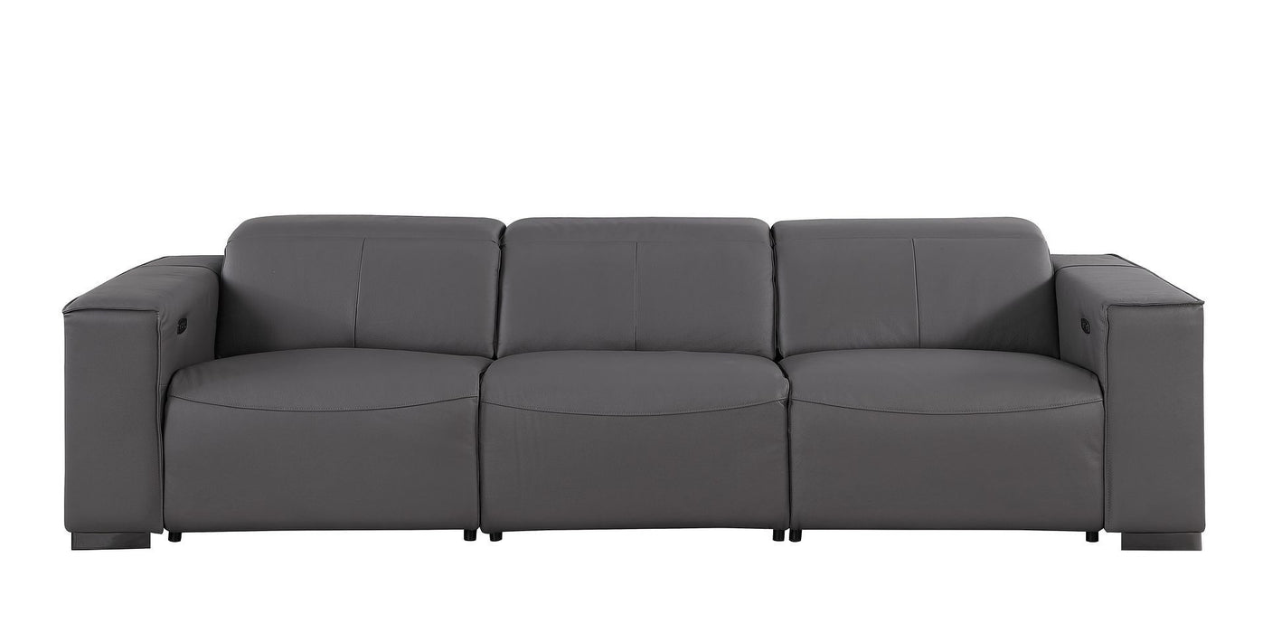 Top Grain Leather Reclining Metal USB Sofa (720302) - Dark Gray