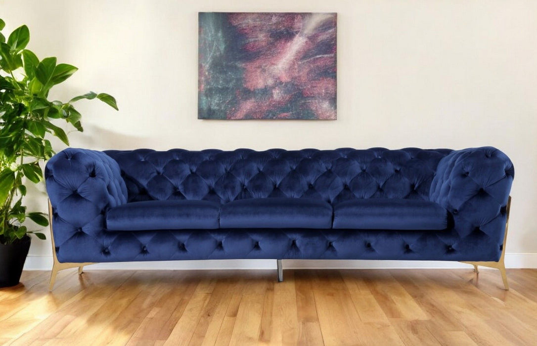 Contemporary Velvet Accent Sofa - Blue / Gold