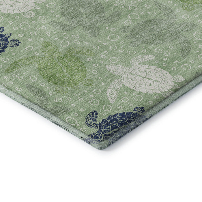 10' X 14' Geometric Washable Area Rug With UV Protection (646163) - Green / Ivory / Navy Blue