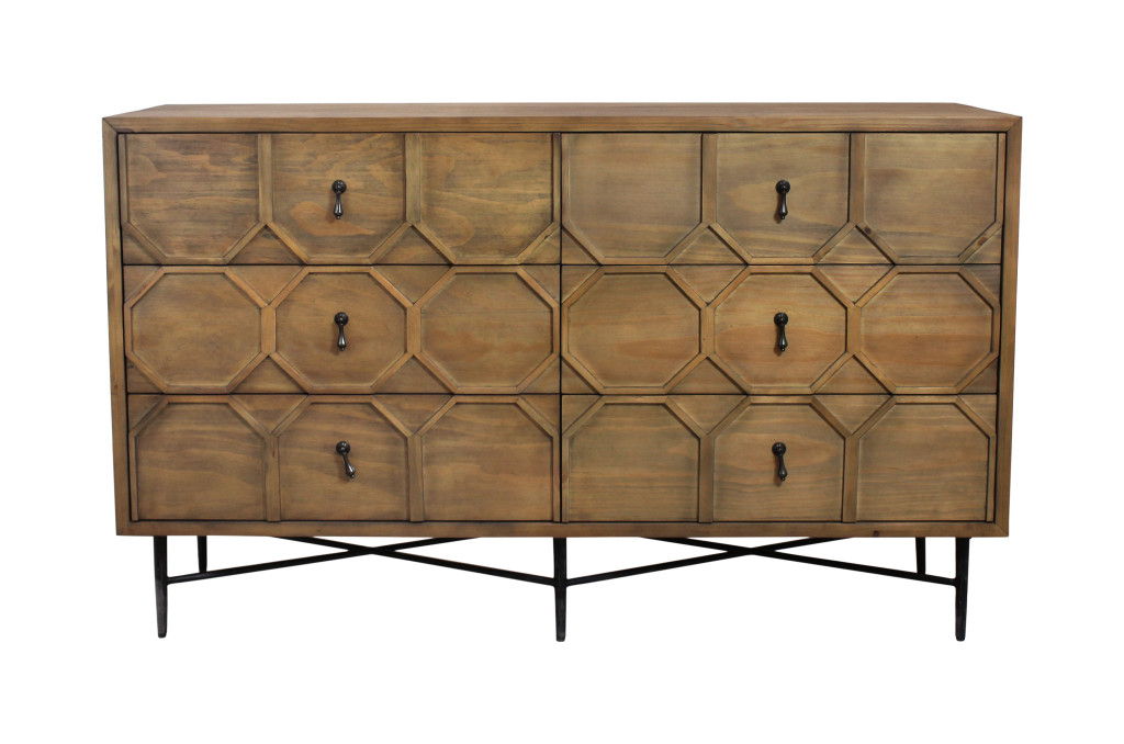 60" Solid Wood Six Drawer Double Dresser - Natural