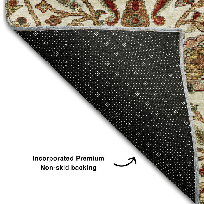 10' X 14' Floral Washable Area Rug With UV Protection (683980) - Ivory / Red / Blue