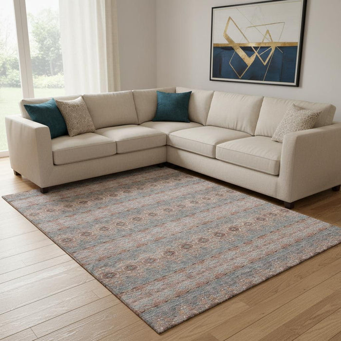 10' X 14' Floral Medallion Washable Area Rug With UV Protection (651340) - Chili Red / Gray / Ivory
