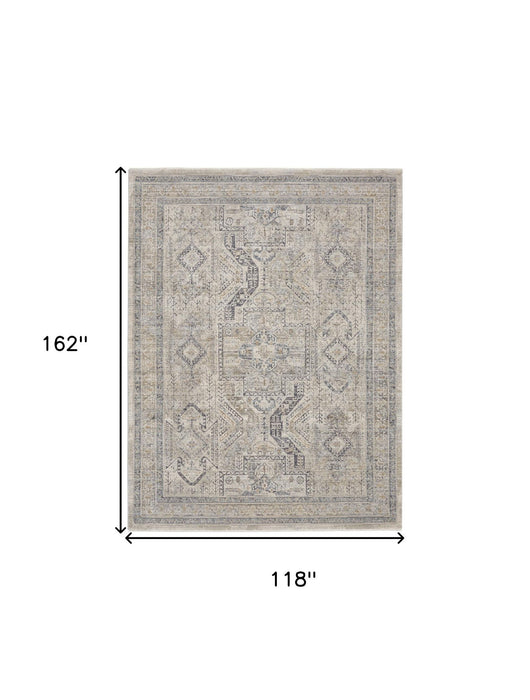 10' X 14' Medallion Distressed Area Rug With Fringe (546450) - Ivory / Gray