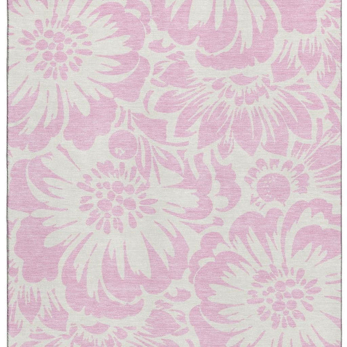 10' X 14' Floral Washable Area Rug With UV Protection (648688) - Pink / Ivory