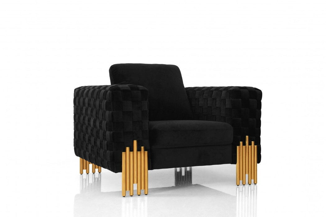 Velvet And Gold Art Deco Lounge Chair - Black