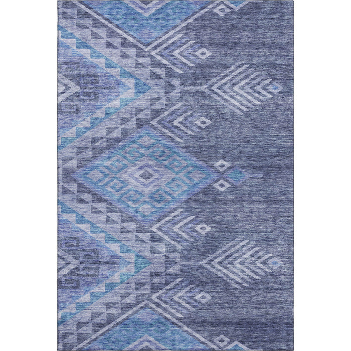 10' X 14' Geometric Washable Area Rug With UV Protection (684112) - Navy Blue / Silver