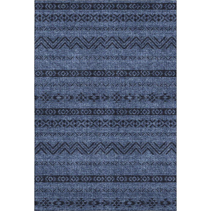 10' X 14' Southwestern Washable Area Rug With UV Protection - Navy Blue And Gray