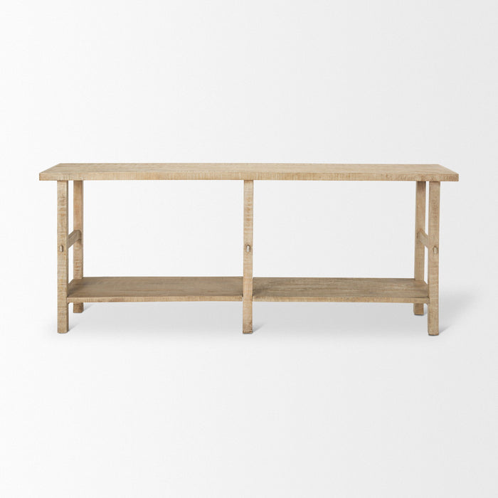Solid Wood Distressed Six Leg Console Table With Shelf - Natural