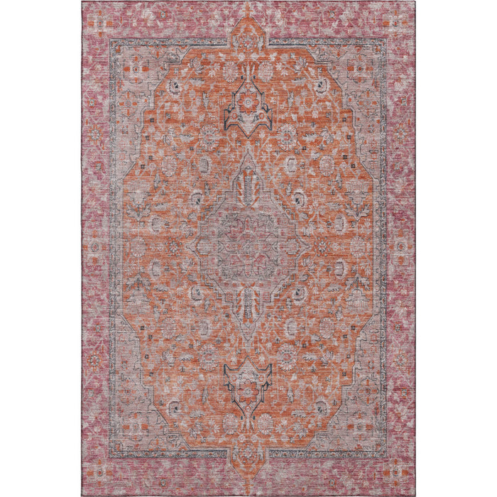 10' X 14' Floral Medallion Washable Area Rug With UV Protection (696122) - Orange / Red / Gray