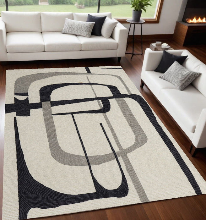 5' x 8' Modern Wool Abstract Hand Tufted Area Rug - Gray And Ivory