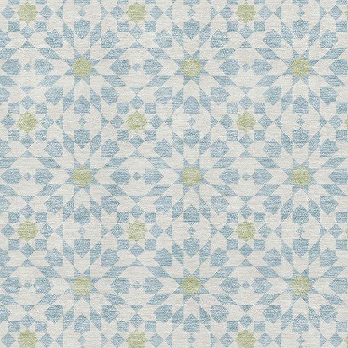 10' X 14' Transitional Geometric Washable Area Rug With UV Protection - Sky Blue